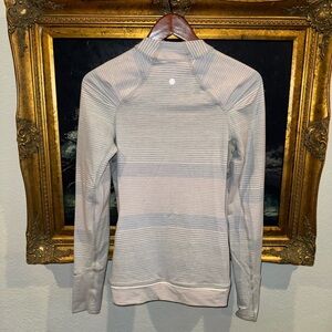 Lululemon Think Fast Long Sleeve Striped Gray/Pink Tee Active Top Size 6